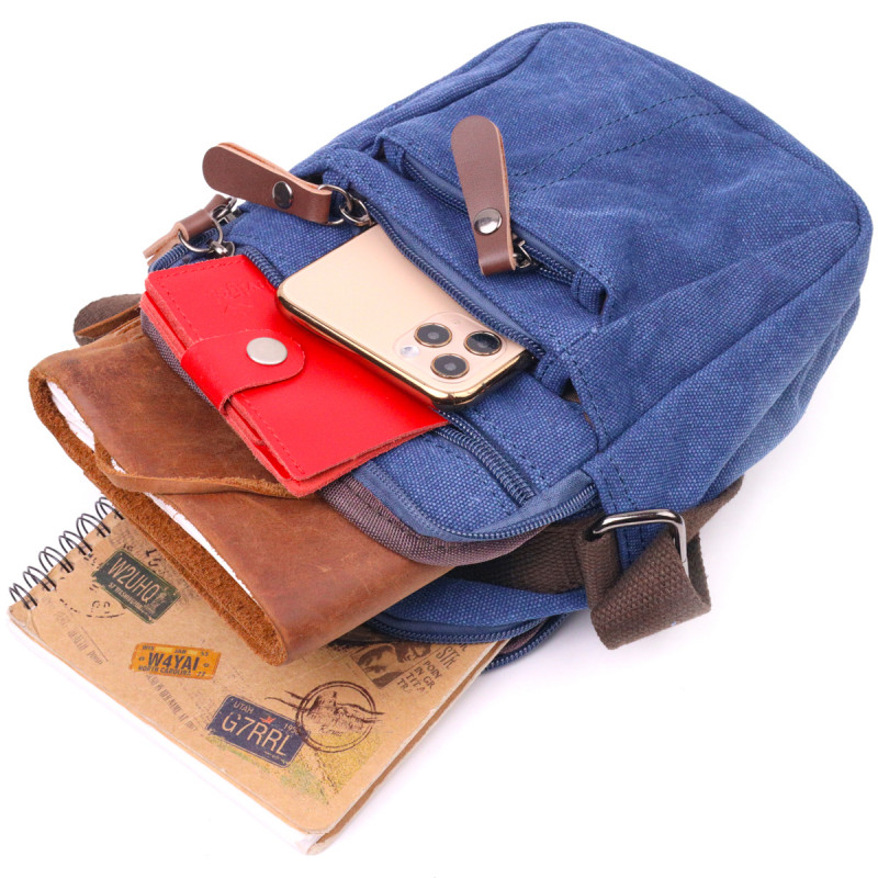 Практичная мужская сумка из плотного текстиля Vintage Синяя