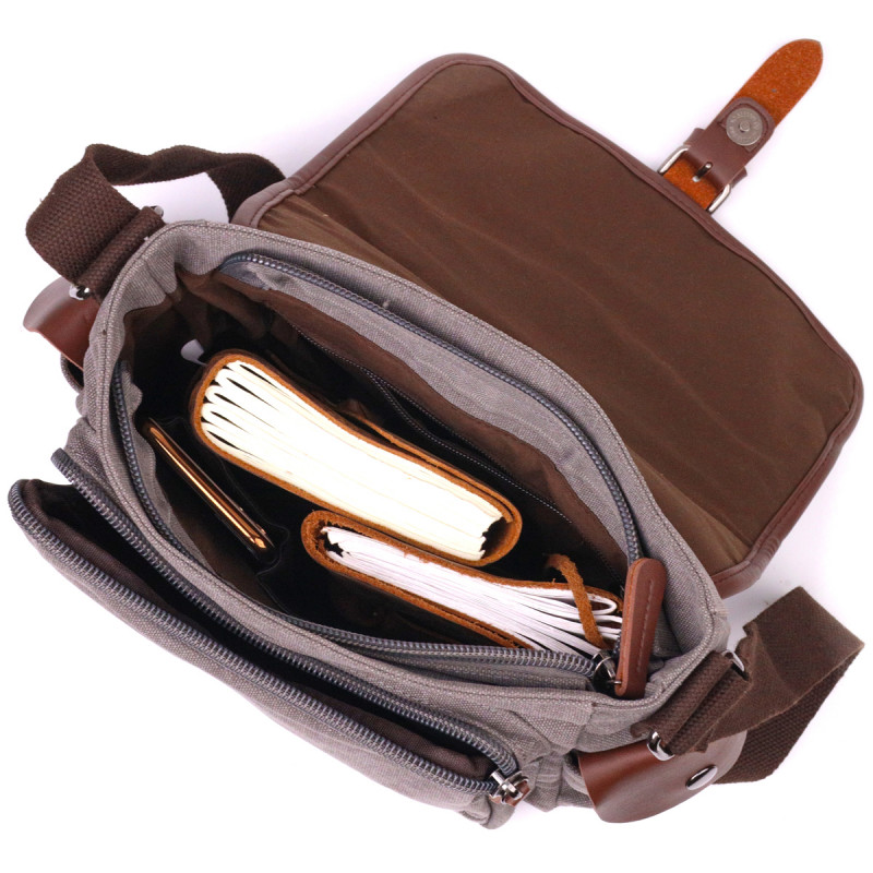 Практична горизонтальна чоловіча сумка з текстилю Vintage Сіра