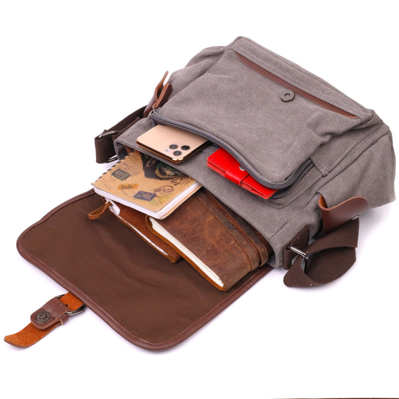 Практична горизонтальна чоловіча сумка з текстилю Vintage Сіра
