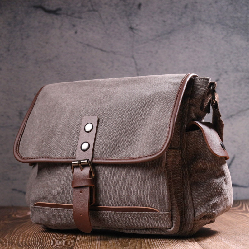 Практична горизонтальна чоловіча сумка з текстилю Vintage Сіра