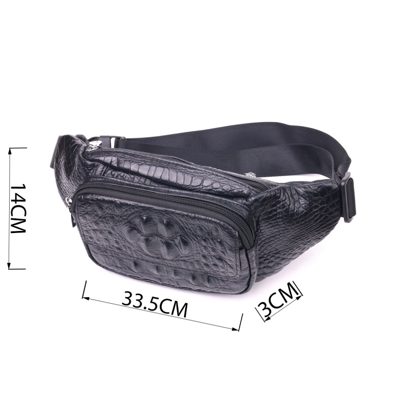Стильна поясна сумка з натуральної шкіри з фактурою під крокодила Vintage Чорна