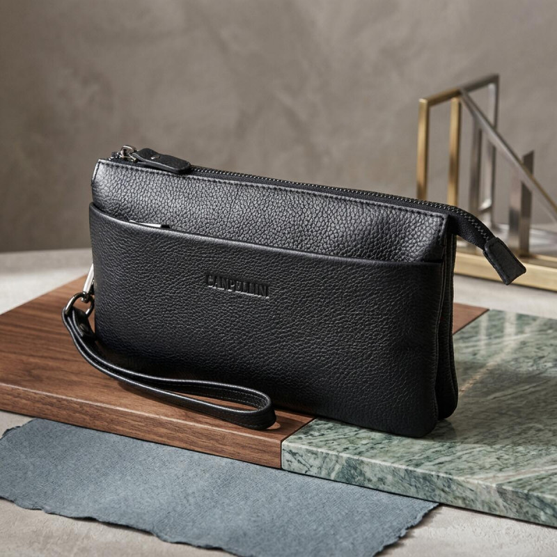 Чоловічий шкіряний клатч для карток купюр та документів CANPELLINI Чорний