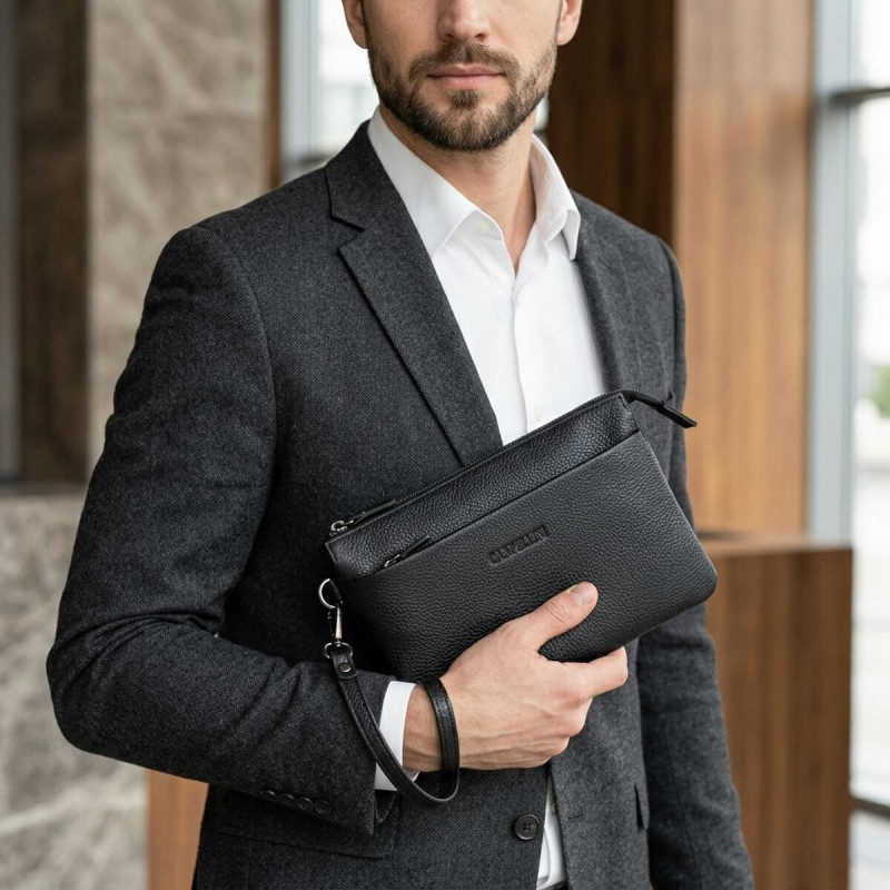 Чоловічий шкіряний клатч для карток купюр та документів CANPELLINI Чорний