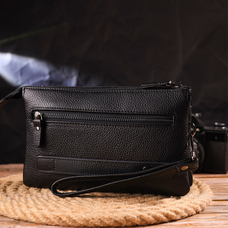 Чоловічий шкіряний клатч для карток купюр та документів CANPELLINI Чорний