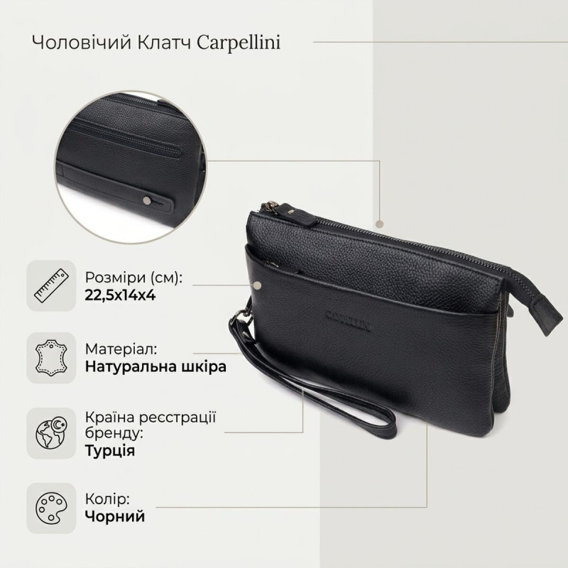 Чоловічий шкіряний клатч для карток купюр та документів CANPELLINI Чорний