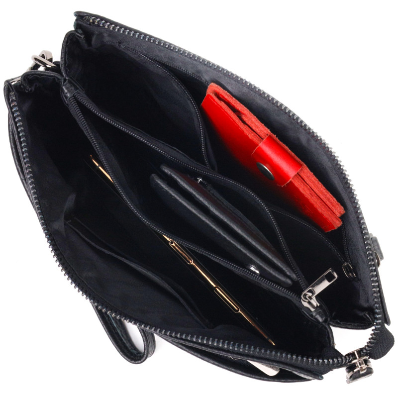 Чоловічий шкіряний клатч для карток купюр та документів CANPELLINI Чорний