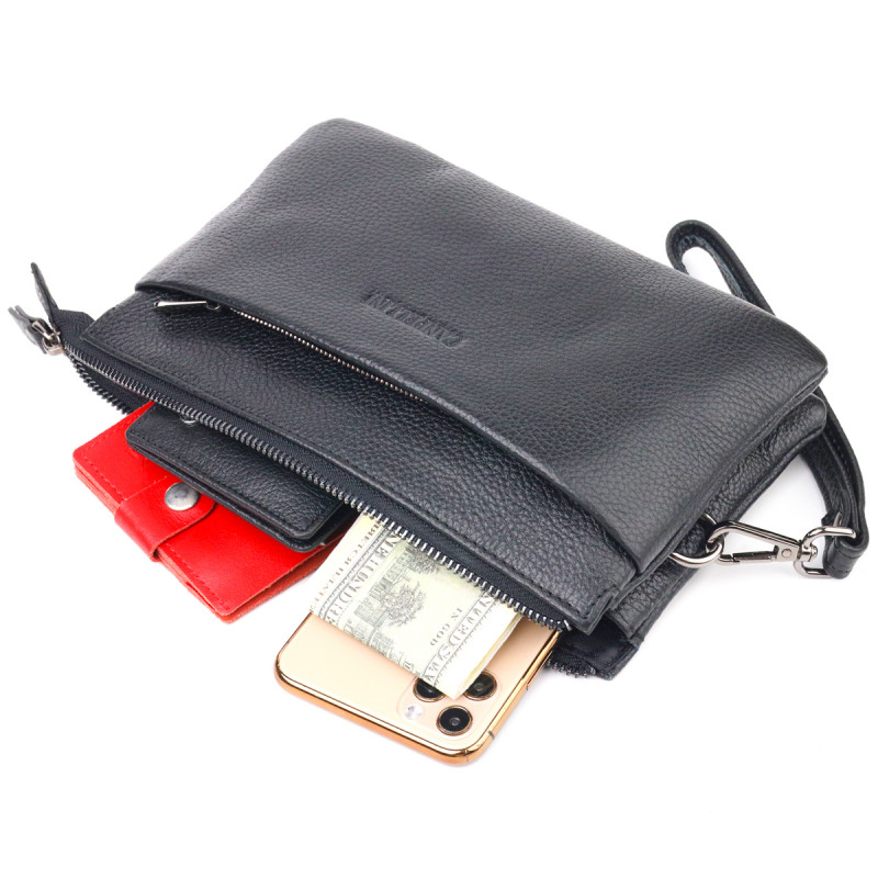 Чоловічий шкіряний клатч для карток купюр та документів CANPELLINI Чорний