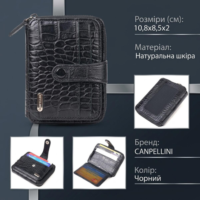 Практичне жіноче портмоне з натуральної фактурної шкіри CANPELLINI Чорне