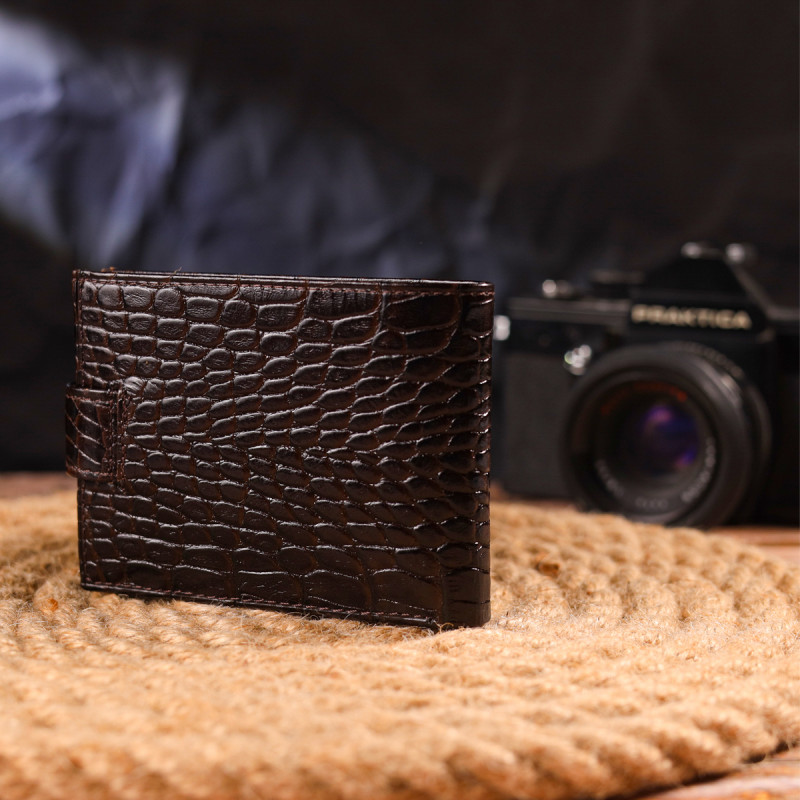 Оригінальний чоловічий гаманець із натуральної фактурної шкіри CANPELLINI Коричневий
