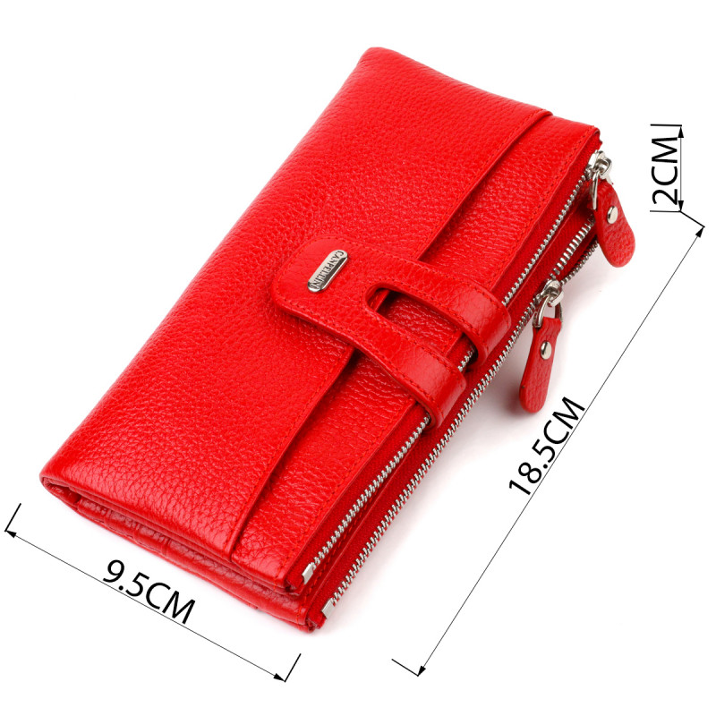 Яскравий жіночий гаманець із зручним функціоналом з натуральної шкіри CANPELLINI Червоний