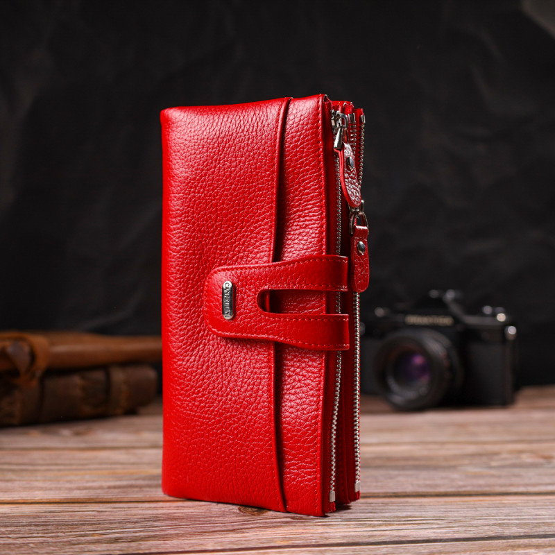 Яскравий жіночий гаманець із зручним функціоналом з натуральної шкіри CANPELLINI Червоний