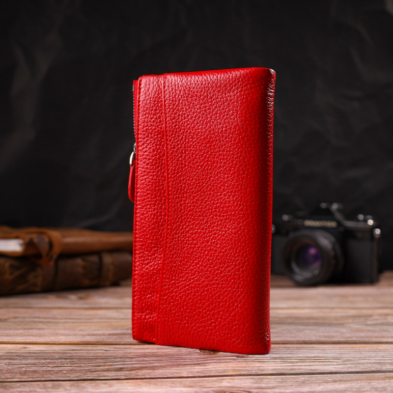 Яскравий жіночий гаманець із зручним функціоналом з натуральної шкіри CANPELLINI Червоний