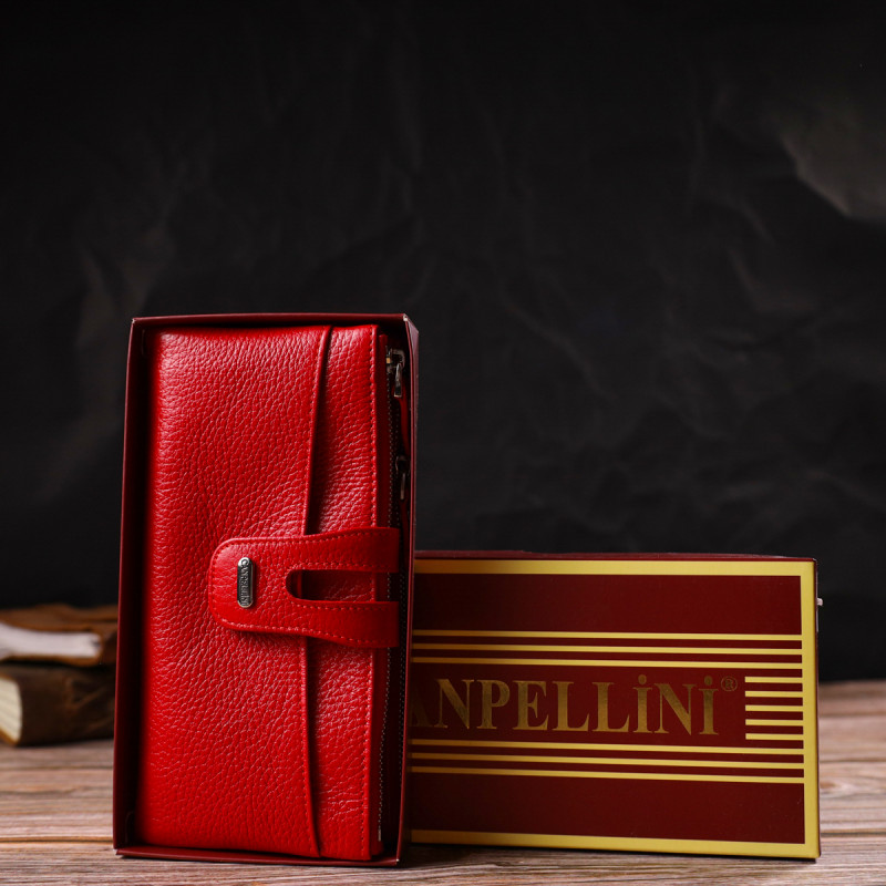 Яскравий жіночий гаманець із зручним функціоналом з натуральної шкіри CANPELLINI Червоний