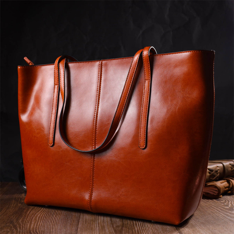 Жіноча шкіряна сумка шопер для міста покупок та роботи Vintage Руда