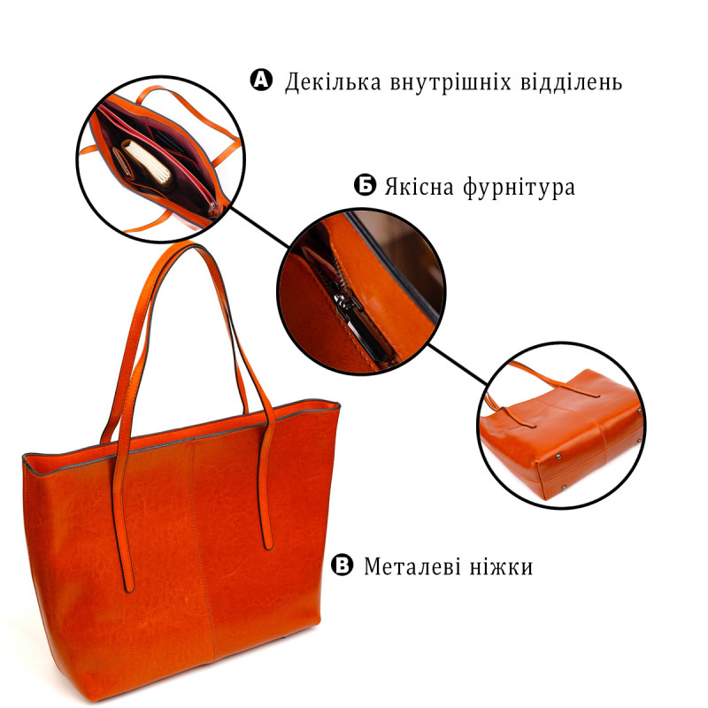 Жіноча шкіряна сумка шопер для міста покупок та роботи Vintage Руда