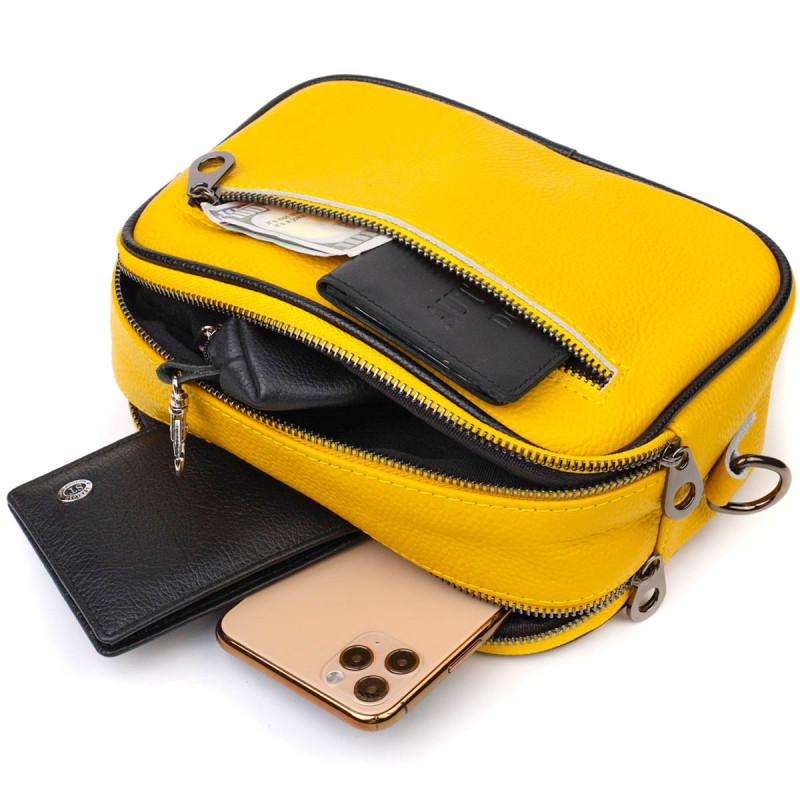 Прямоугольная женская сумка кросс-боди из натуральной кожи Vintage Желтая