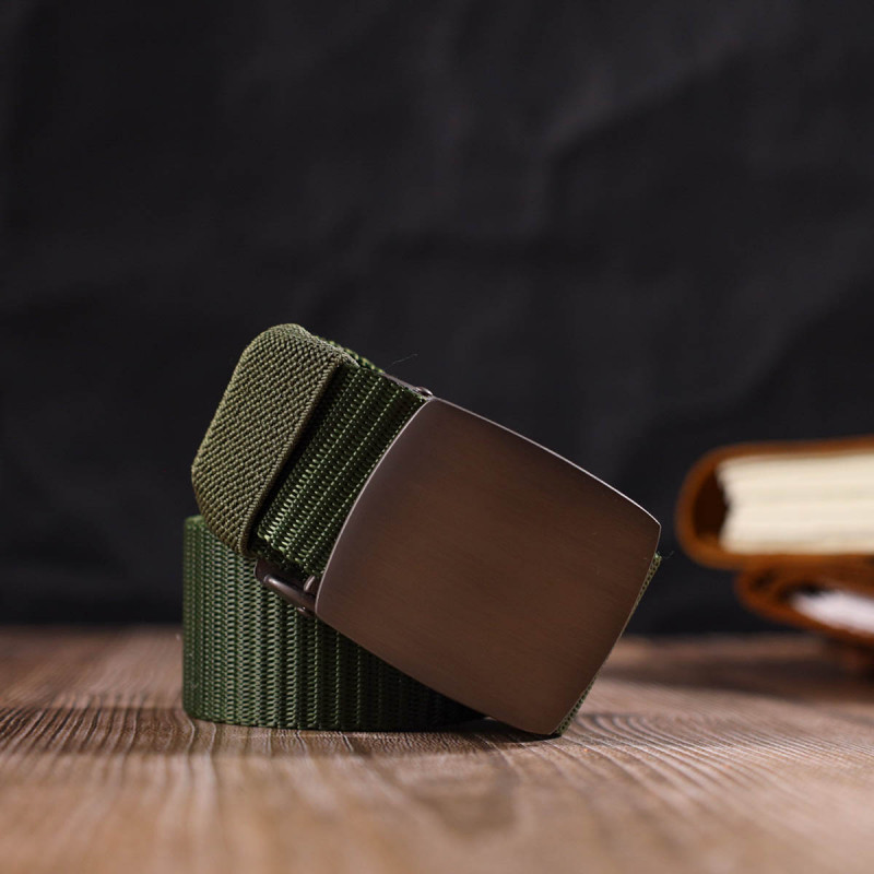 Міцний чоловічий ремінь з металевою пряжкою з текстилю Vintage Зелений