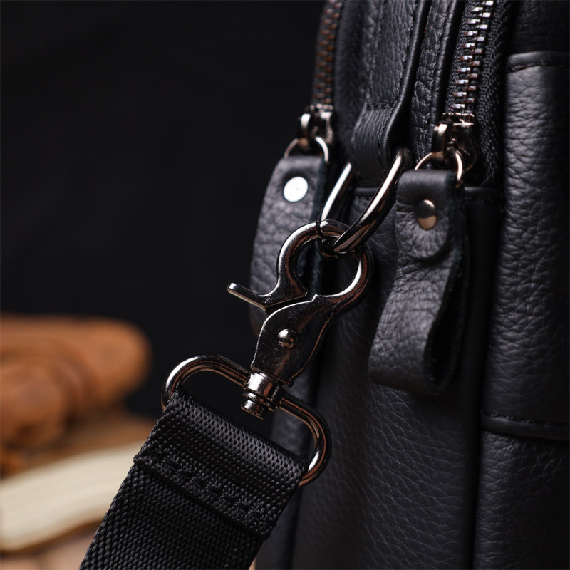 Практичная мужская сумка на плечо из натуральной кожи Vintage Черная