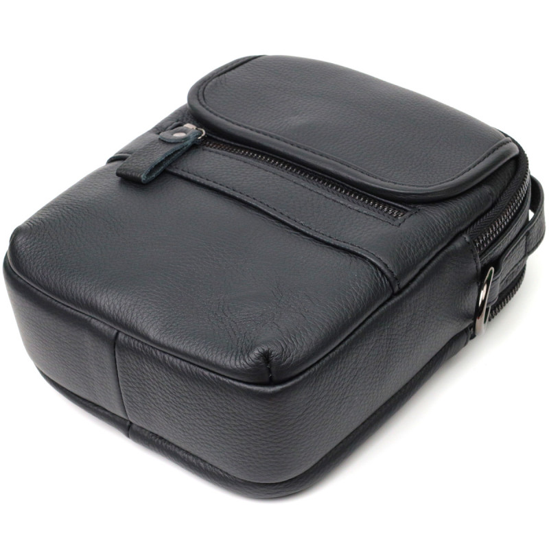 Практичная мужская сумка на плечо из натуральной кожи Vintage Черная