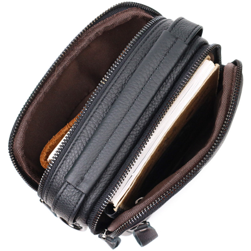 Практичная мужская сумка на плечо из натуральной кожи Vintage Черная