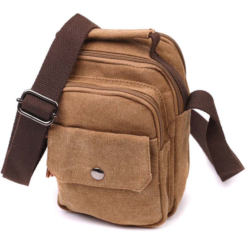 Практична невелика чоловіча сумка із щільного текстилю Vintage Коричневий