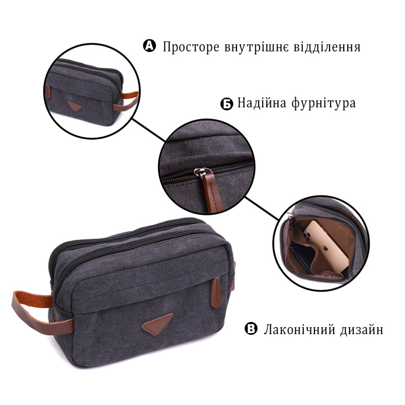 Стильна барсетка для чоловіків на два відділення з якісного текстилю Vintage Чорний