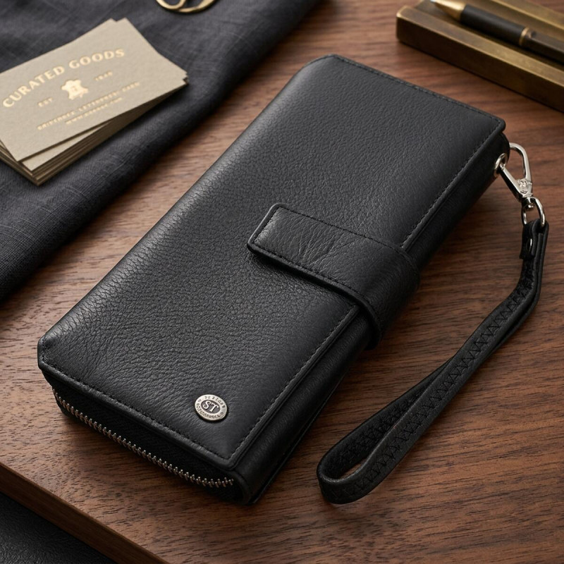 Гаманець клатч унісекс з натуральної шкіри для карток та купюр ST Leather Чорний