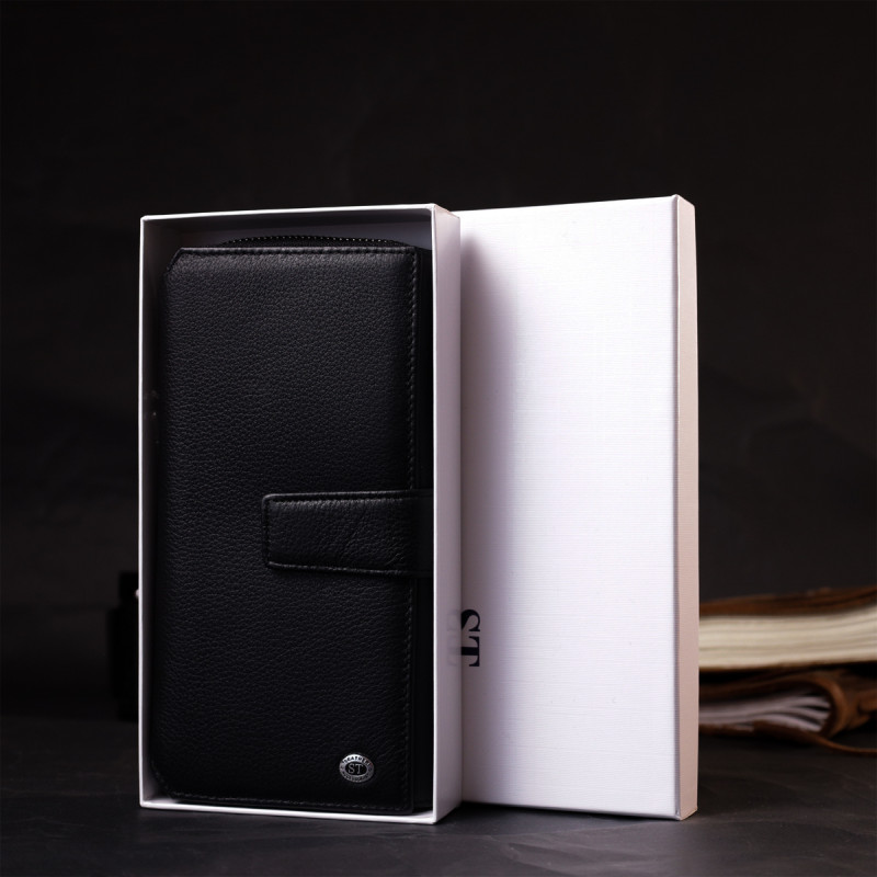 Гаманець клатч унісекс з натуральної шкіри для карток та купюр ST Leather Чорний