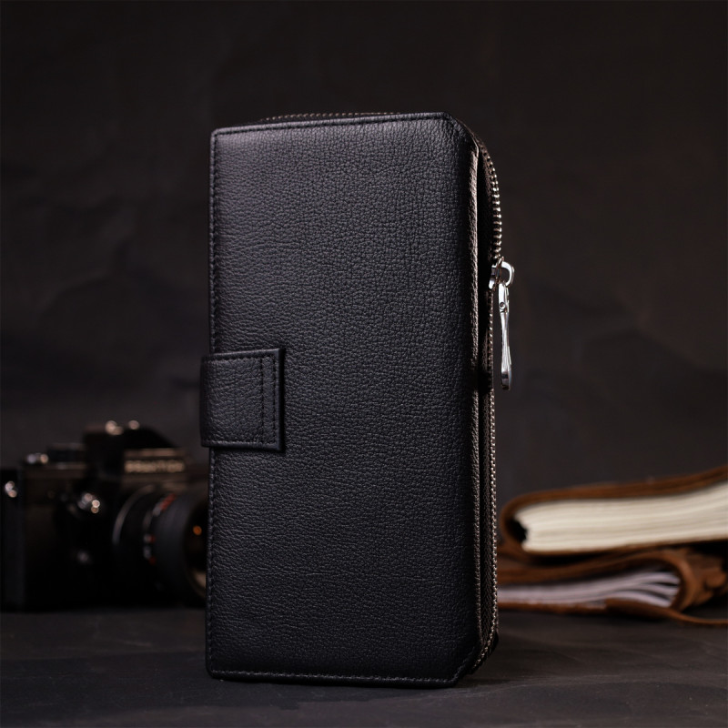 Гаманець клатч унісекс з натуральної шкіри для карток та купюр ST Leather Чорний