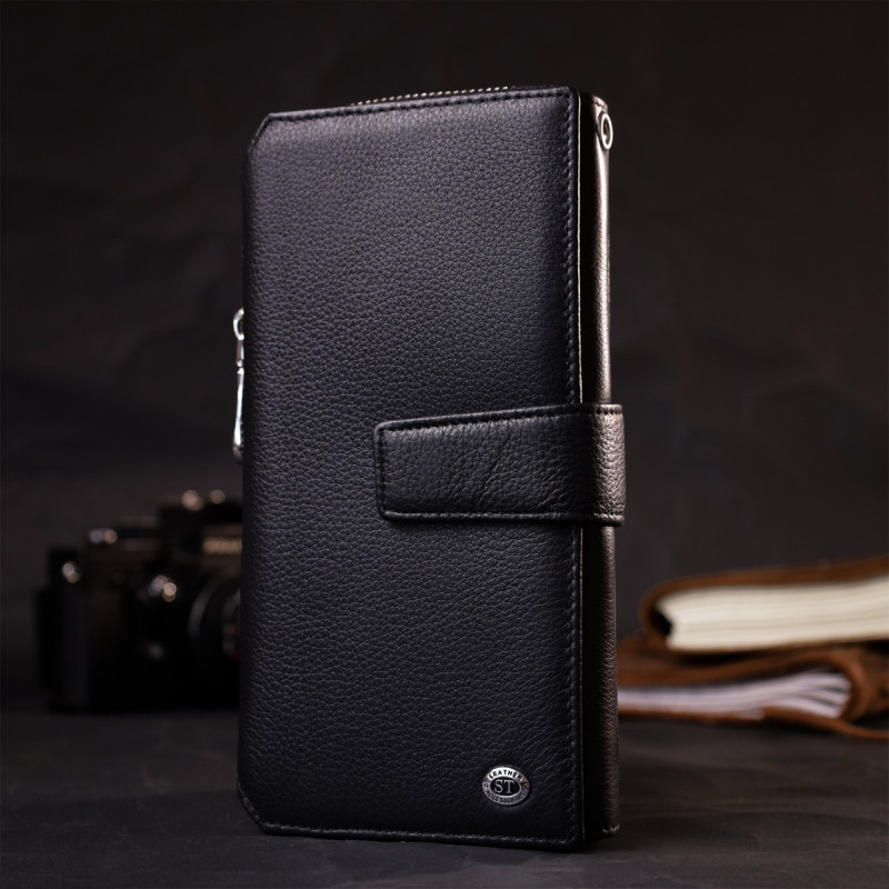 Гаманець клатч унісекс з натуральної шкіри для карток та купюр ST Leather Чорний
