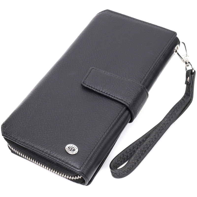 Гаманець клатч унісекс з натуральної шкіри для карток та купюр ST Leather Чорний