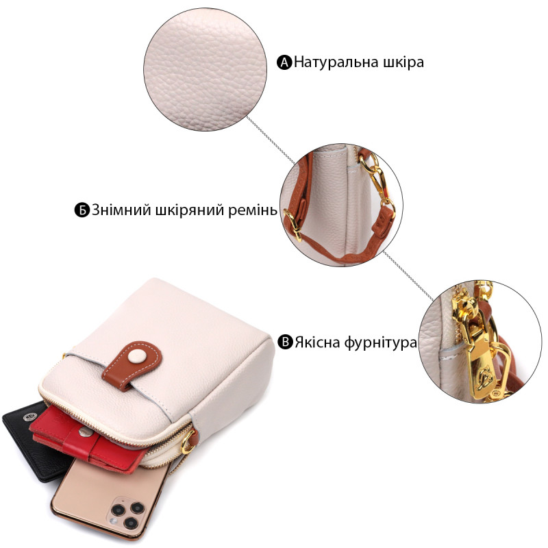 Стильная сумка трапеция для женщин из натуральной кожи Vintage Белая