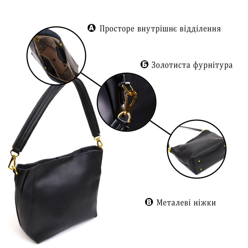 Деловая женская сумка из натуральной кожи Vintage Черная