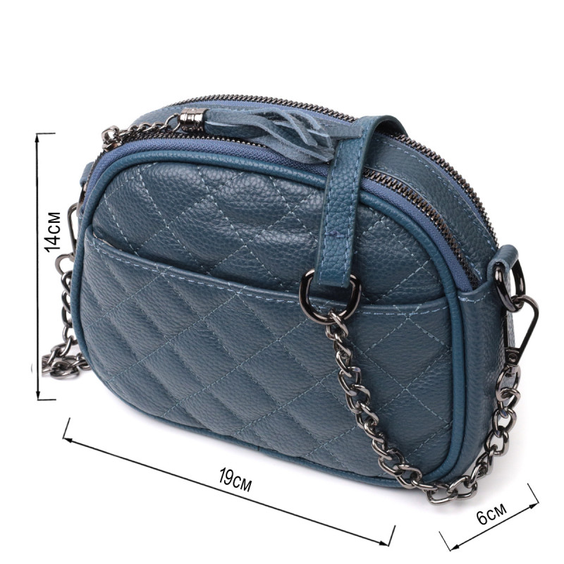 Стильная женская стеганая сумка из мягкой натуральной кожи Vintage Синяя