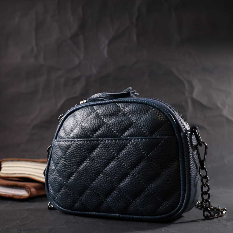 Стильная женская стеганая сумка из мягкой натуральной кожи Vintage Синяя