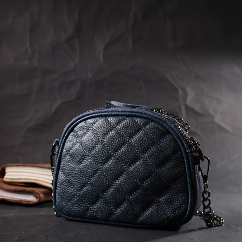 Стильная женская стеганая сумка из мягкой натуральной кожи Vintage Синяя