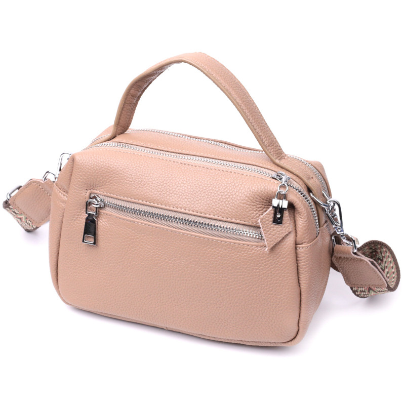 Прямоугольная сумка для женщин на два отделения из натуральной кожи Vintage Бежевая