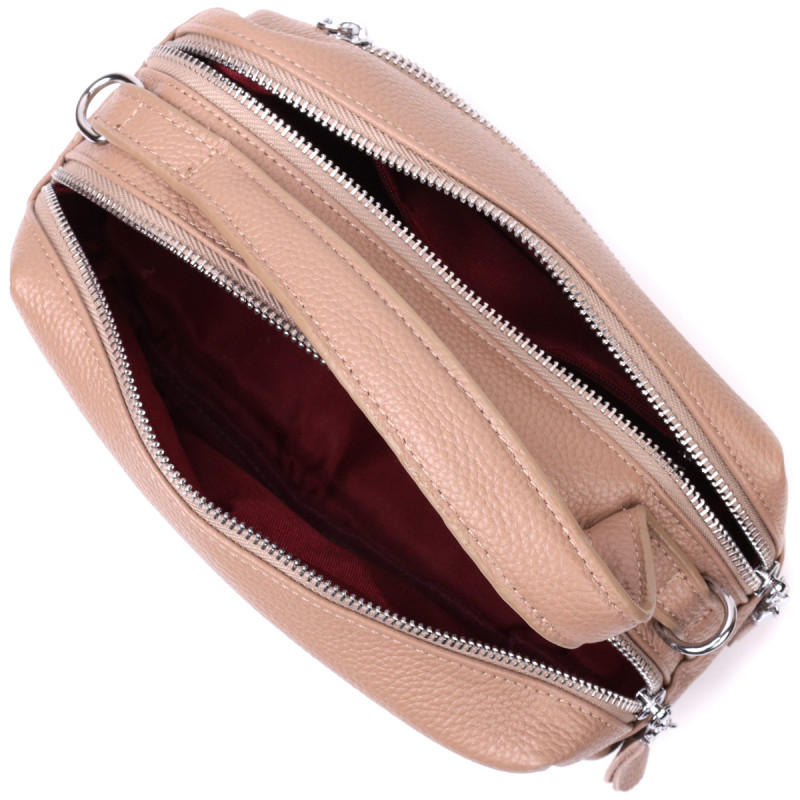 Прямоугольная сумка для женщин на два отделения из натуральной кожи Vintage Бежевая