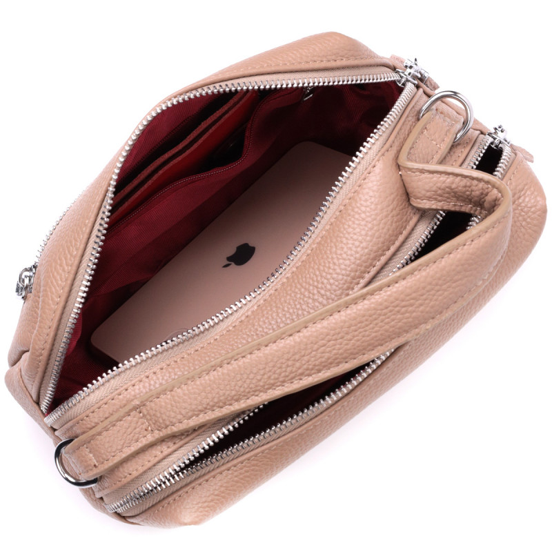 Прямоугольная сумка для женщин на два отделения из натуральной кожи Vintage Бежевая