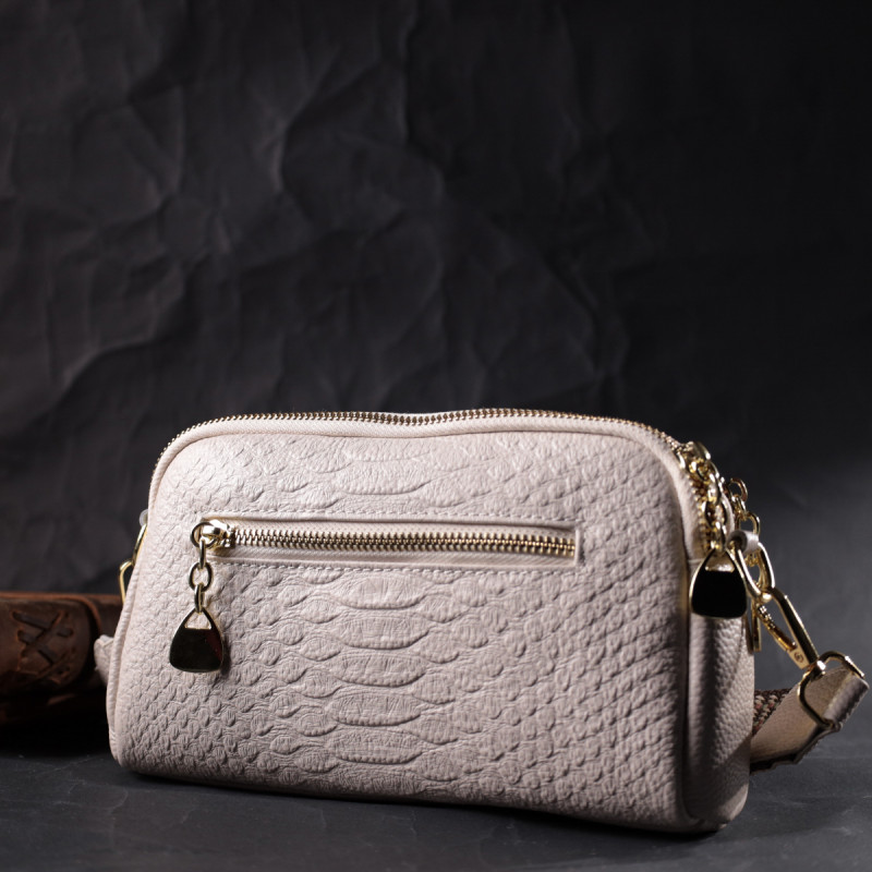 Невелика прямокутна сумка на два відділення з натуральної шкіри Vintage Біла