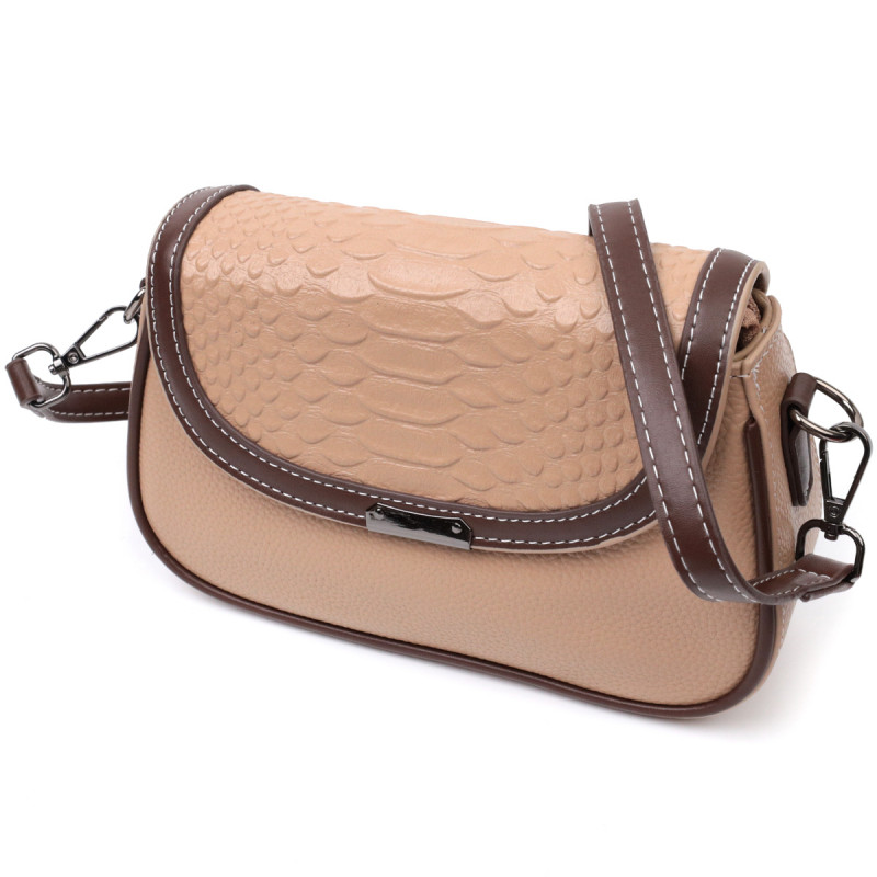 Сумка для женщин с фактурным клапаном из натуральной кожи Vintage Бежевая