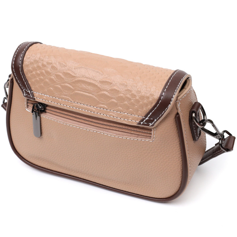 Сумка для женщин с фактурным клапаном из натуральной кожи Vintage Бежевая