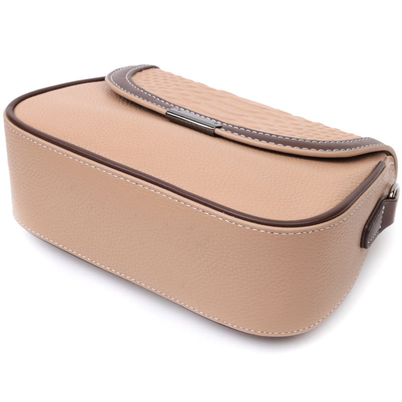 Сумка для женщин с фактурным клапаном из натуральной кожи Vintage Бежевая