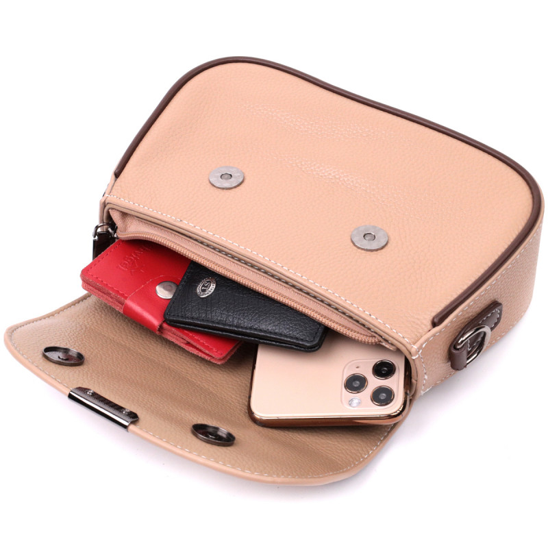 Сумка для женщин с фактурным клапаном из натуральной кожи Vintage Бежевая