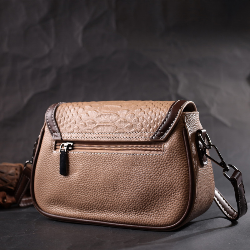 Сумка для женщин с фактурным клапаном из натуральной кожи Vintage Бежевая