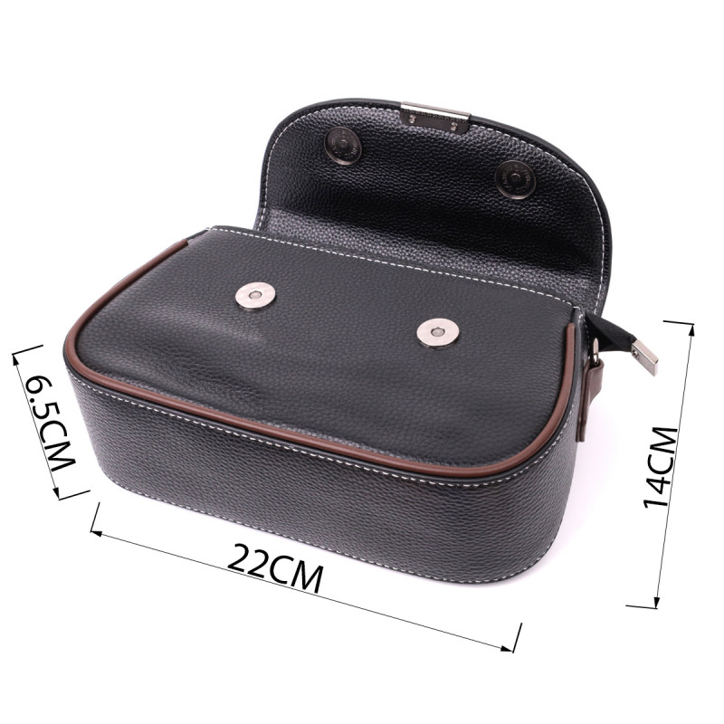 Стильная сумка для женщин с фактурным клапаном из натуральной кожи Vintage Черная