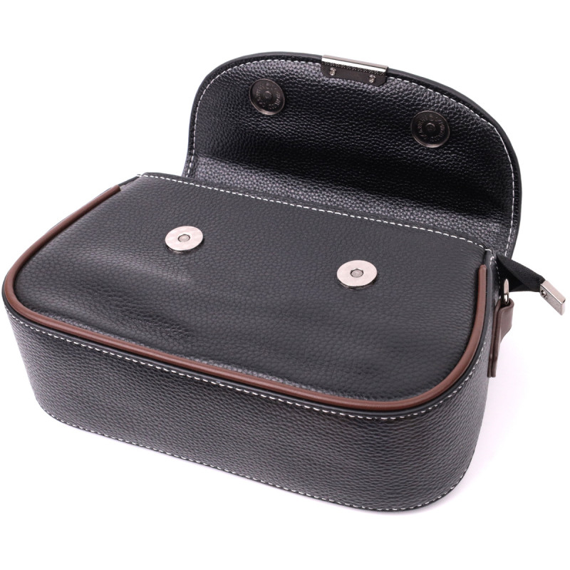 Стильная сумка для женщин с фактурным клапаном из натуральной кожи Vintage Черная