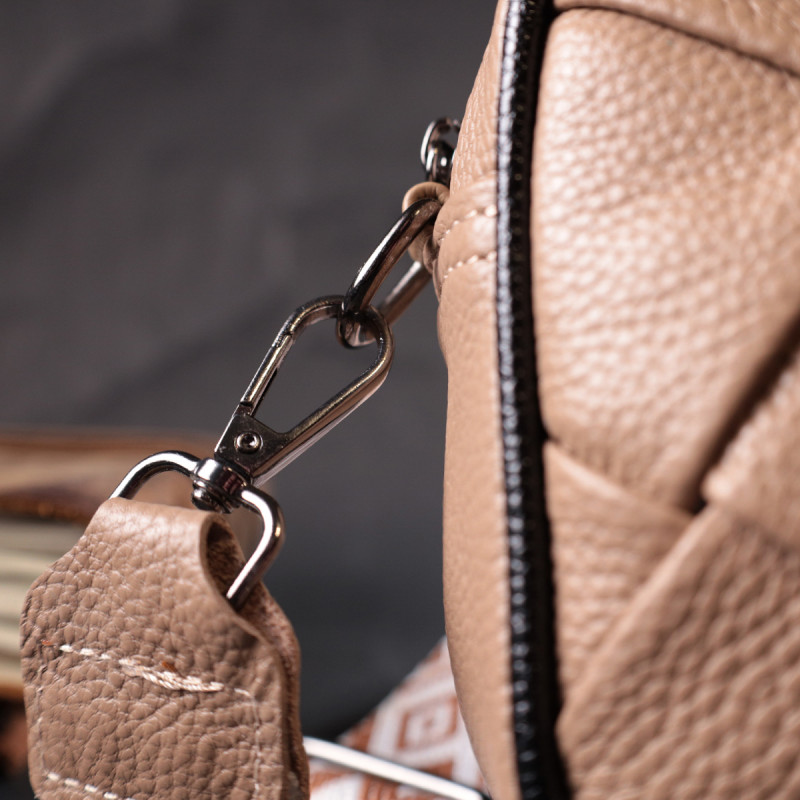 Модна шкіряна сумка з плетіннями для стильних жінок Vintage Бежева