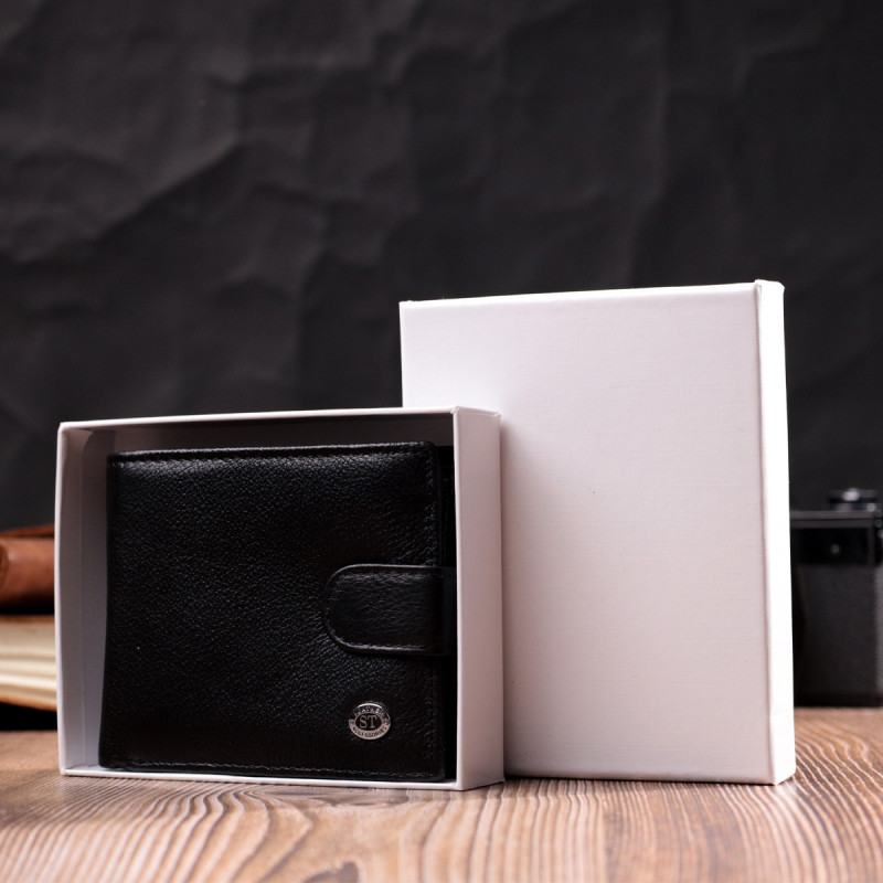 Классическое портмоне для мужчин с блоком для карт из натуральной кожи ST Leather Черное