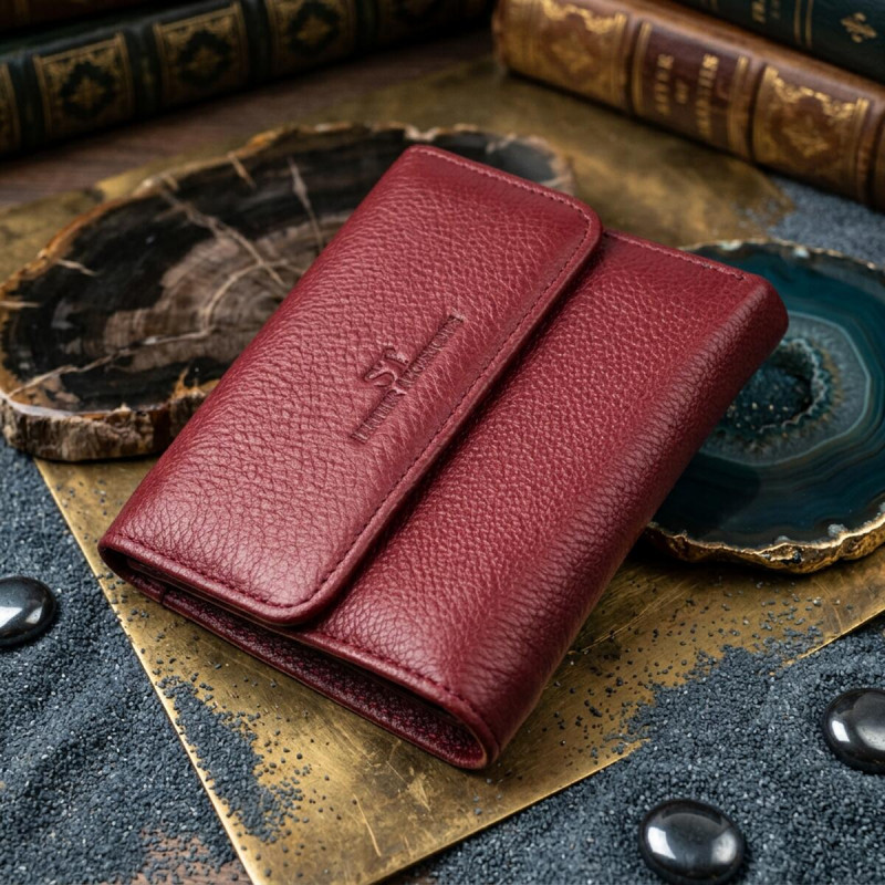 Жіночий шкіряний гаманець для карток купюр та монет ST Leather Бордовий